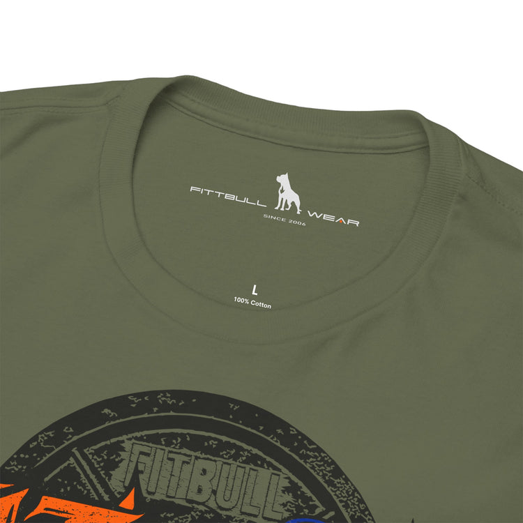 Green t-shirt with Fitbull Wear logo and branding on a white background