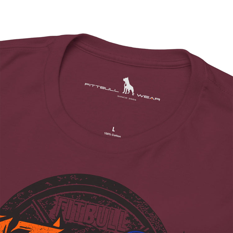 Maroon t-shirt with Fitbull Wear logo and branding on a white background logo.
