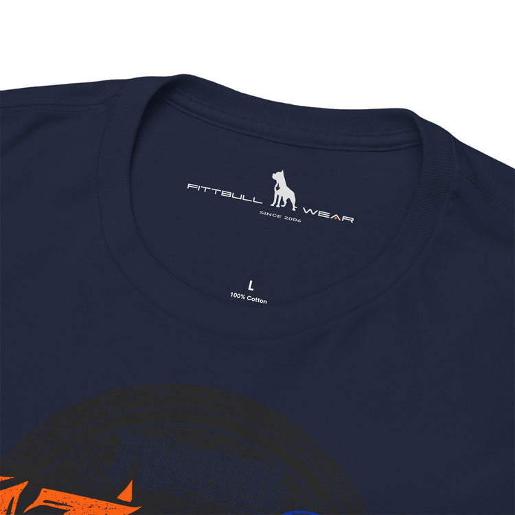 Navy blue t-shirt with Fitbull Wear logo on a white background