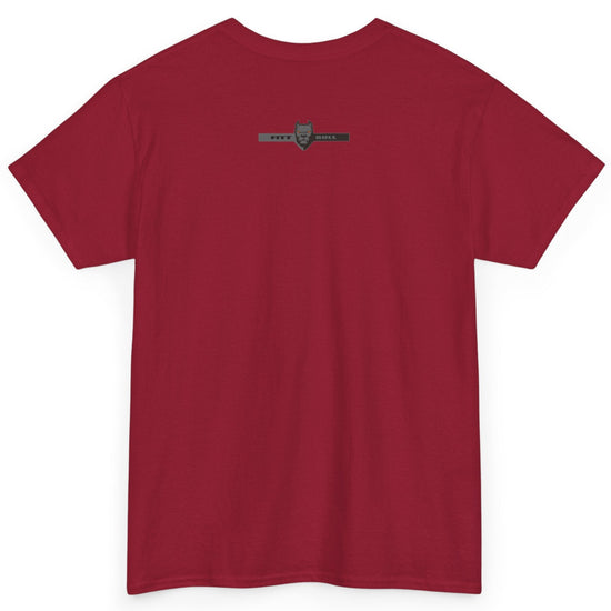 A  red blue bodybuilding spotry 'Fitbull' t-shirt witnt logo and mitvation design back.