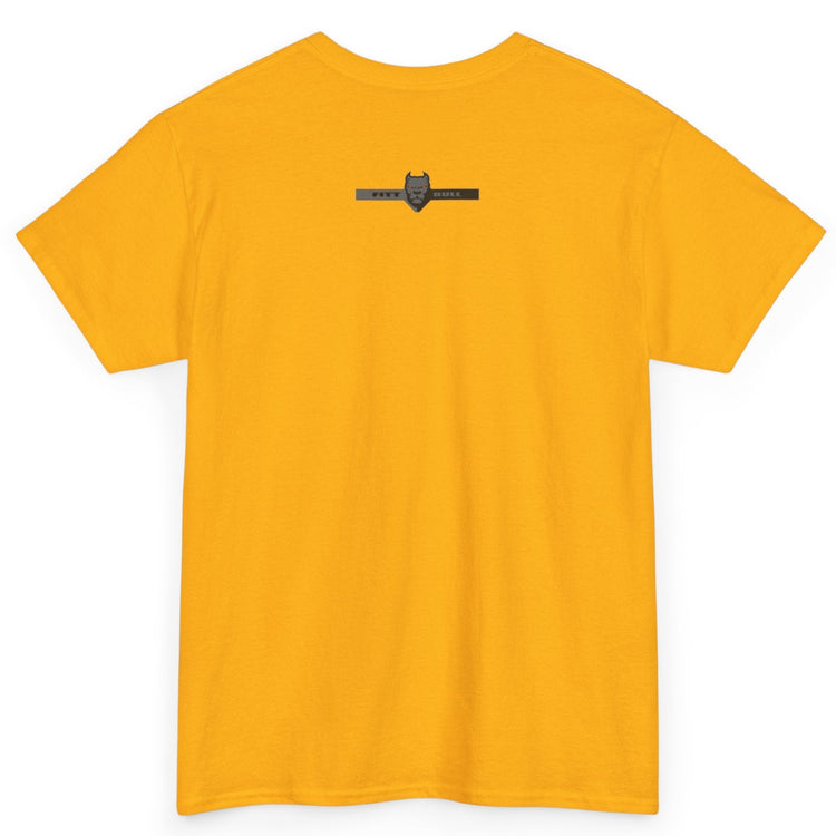 A  yelow bodybuilding spotry 'Fitbull' t-shirt witnt logo and mitvation design back.