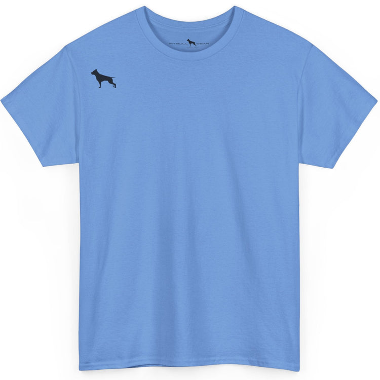 Carolina blue Fitbull t-shirt with a small black logo on the front. Fitness and Bodybuilding motivating.