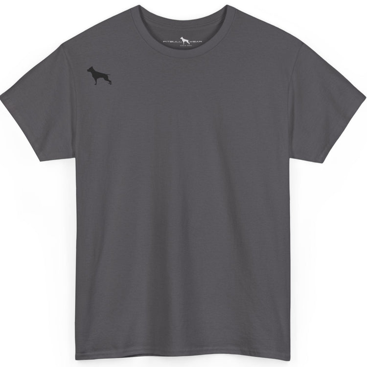 Charcoal Fitbull t-shirt with a small black logo on the front. Fitness and Bodybuilding motivating.