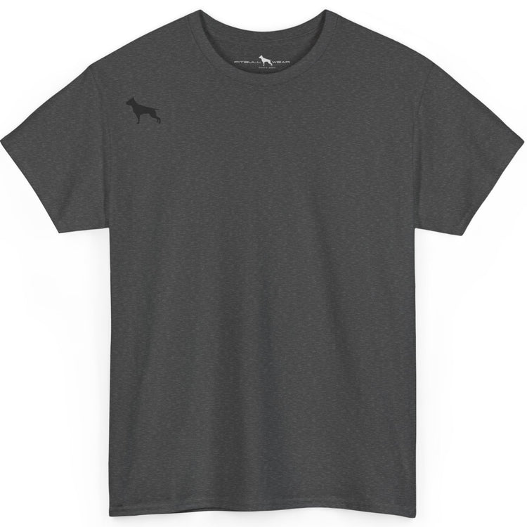 Dark grey Fitbull t-shirt with a small black logo on the front. Fitness and Bodybuilding motivating.