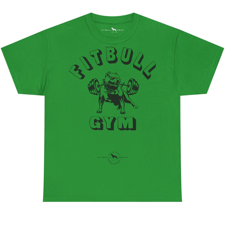 Green t-shirt with 'Fitbull Gym' graphic on a white background