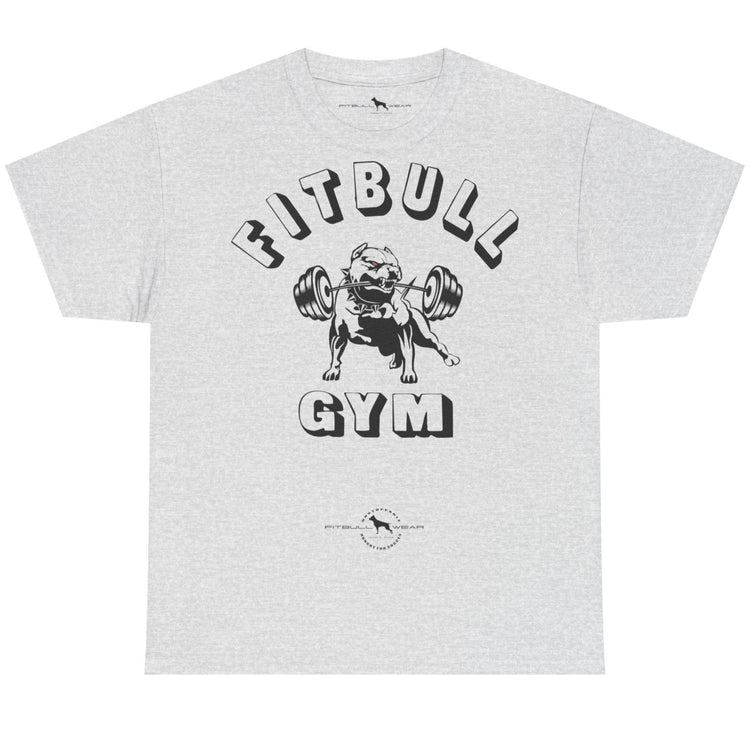 Gray t-shirt with 'Fitbull Gym' graphic on a white background