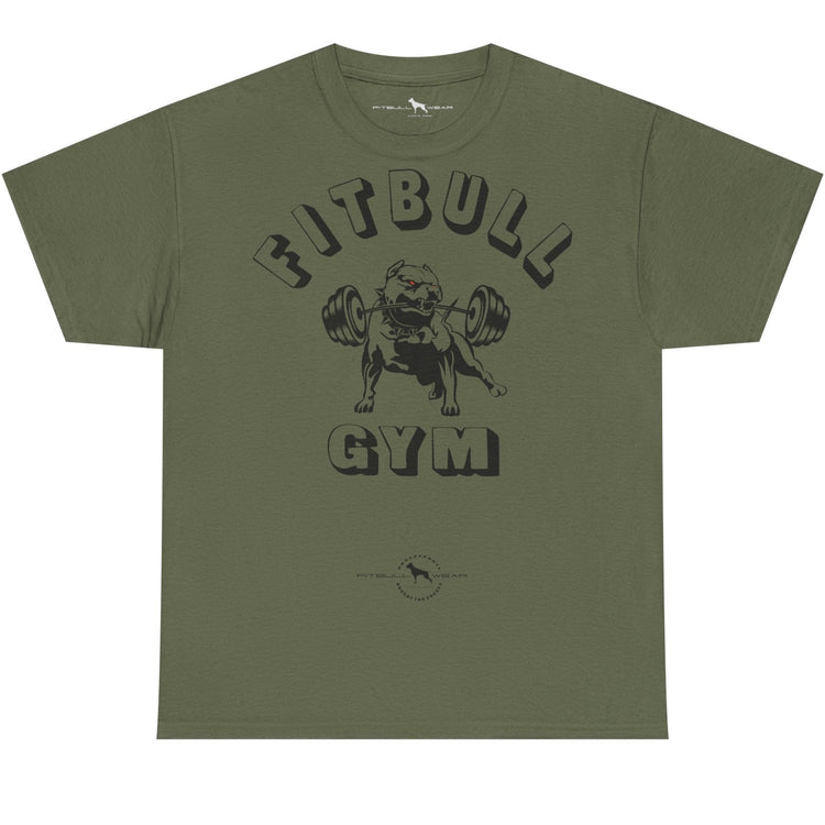 Green t-shirt with 'Fitbull Gym' graphic on a white background