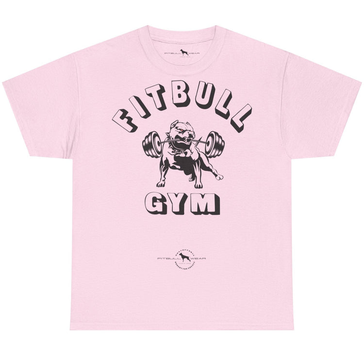 Pink t-shirt with 'Fitbull Gym' graphic on a white background