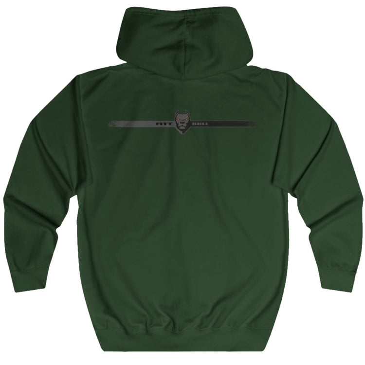 GreenFitbull fitness  hoodie with a logo on the back against a white background