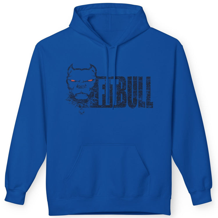 Blue Fitbull-fitness hoodie with a graphic design on the back against a white background