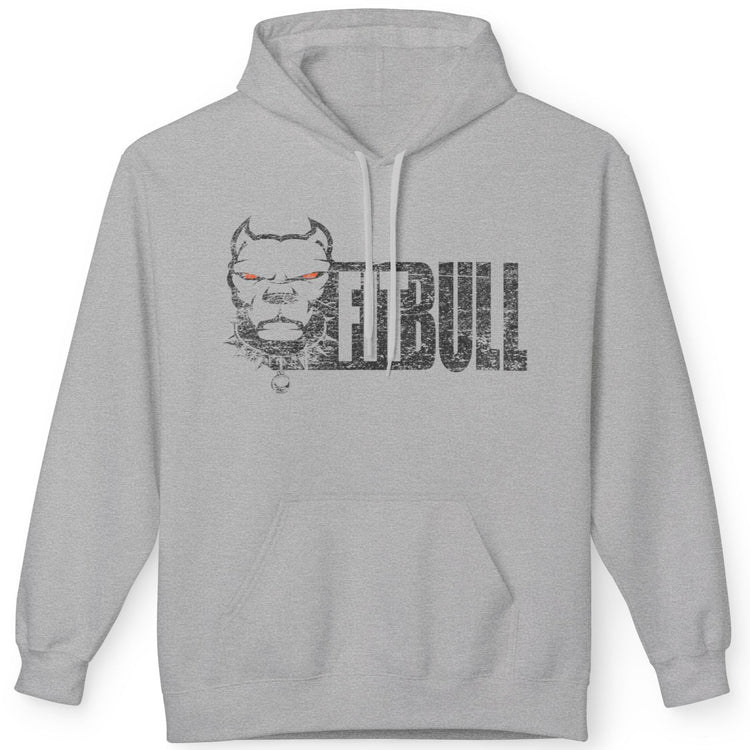 Gray Fitbull hoodie with a graphic design on a white background