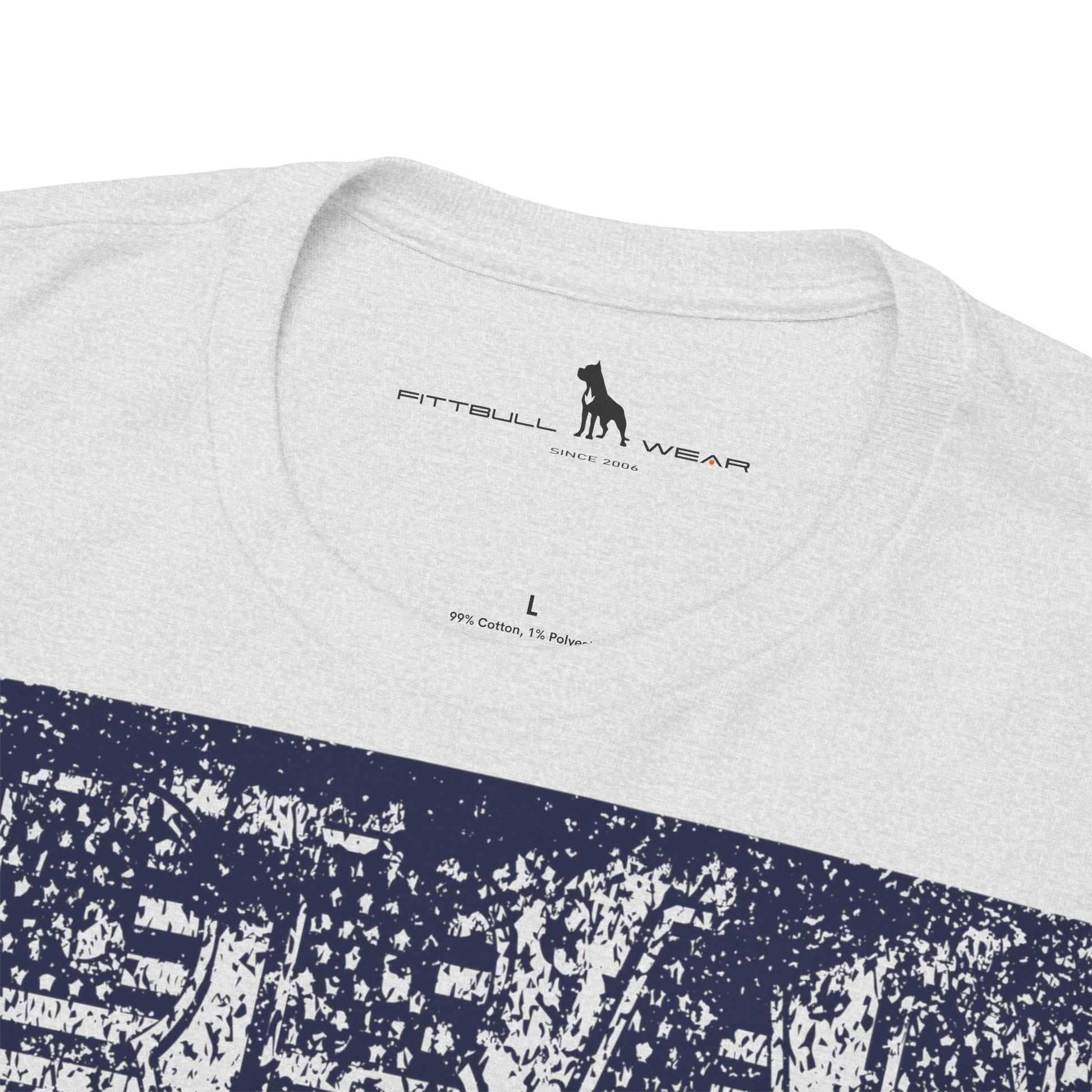 Fitbull fitness t-shirt with a graphic of a dog and urban cityscape  ash logo.
