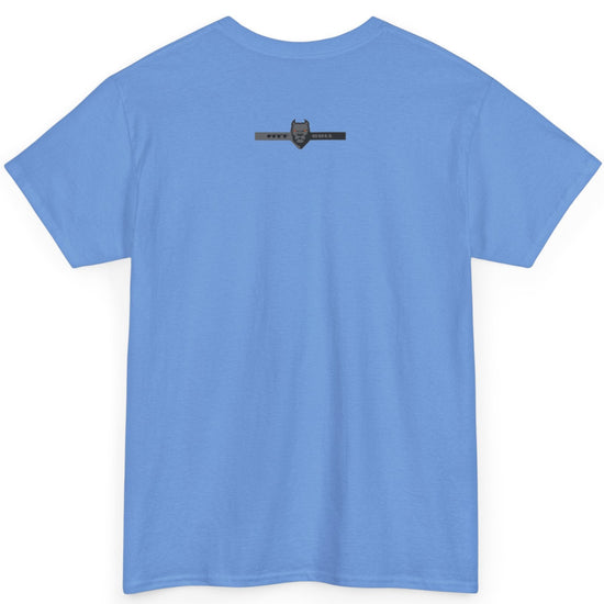 Fitbull fitness t-shirt with a graphic of a dog and urban cityscape blue back.