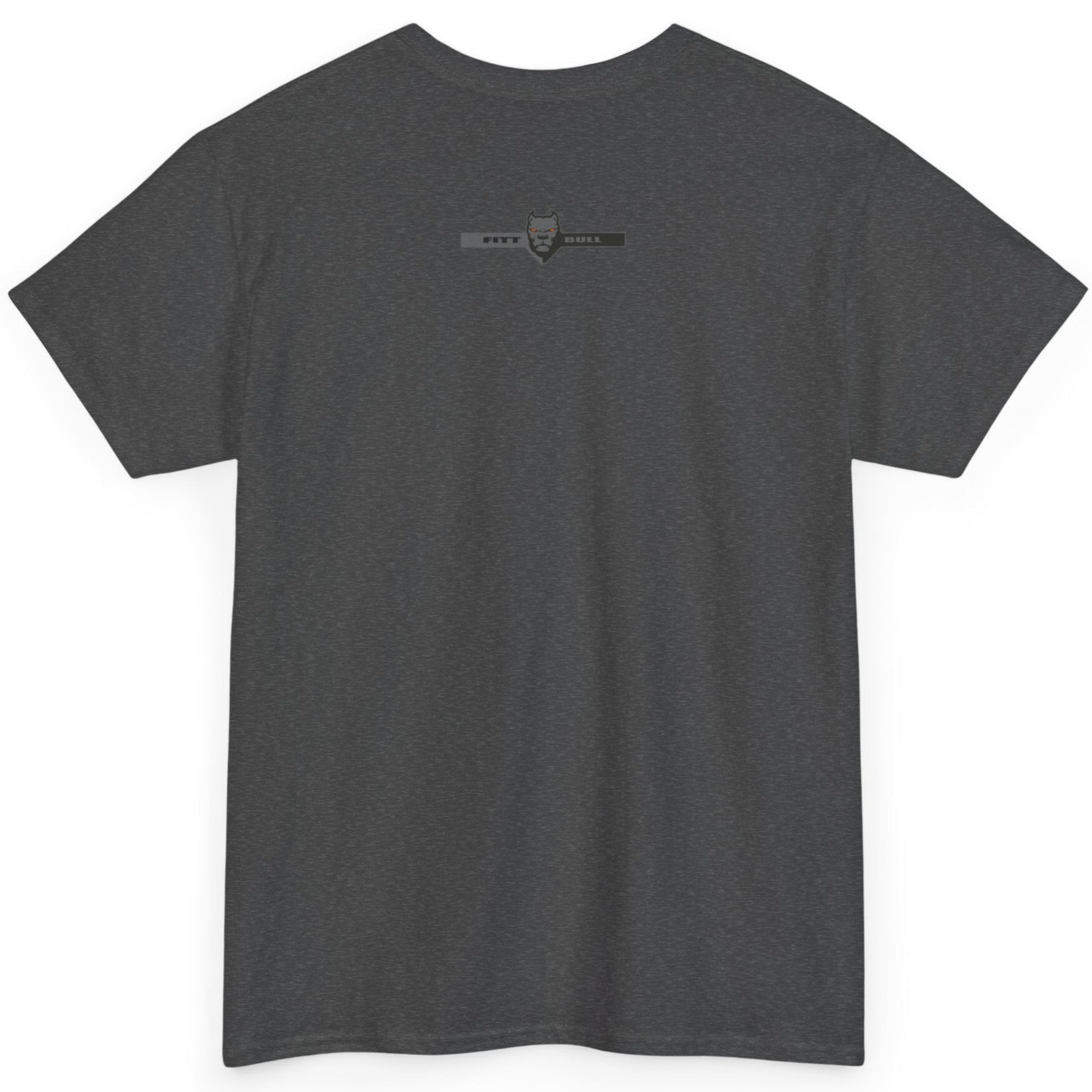 Fitbull fitness t-shirt with a graphic of a dog and urban cityscape dark grey back.