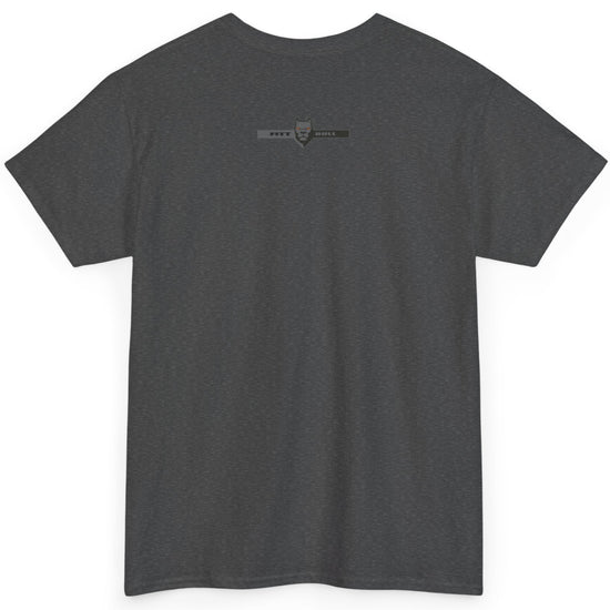 Fitbull fitness t-shirt with a graphic of a dog and urban cityscape dark grey back.