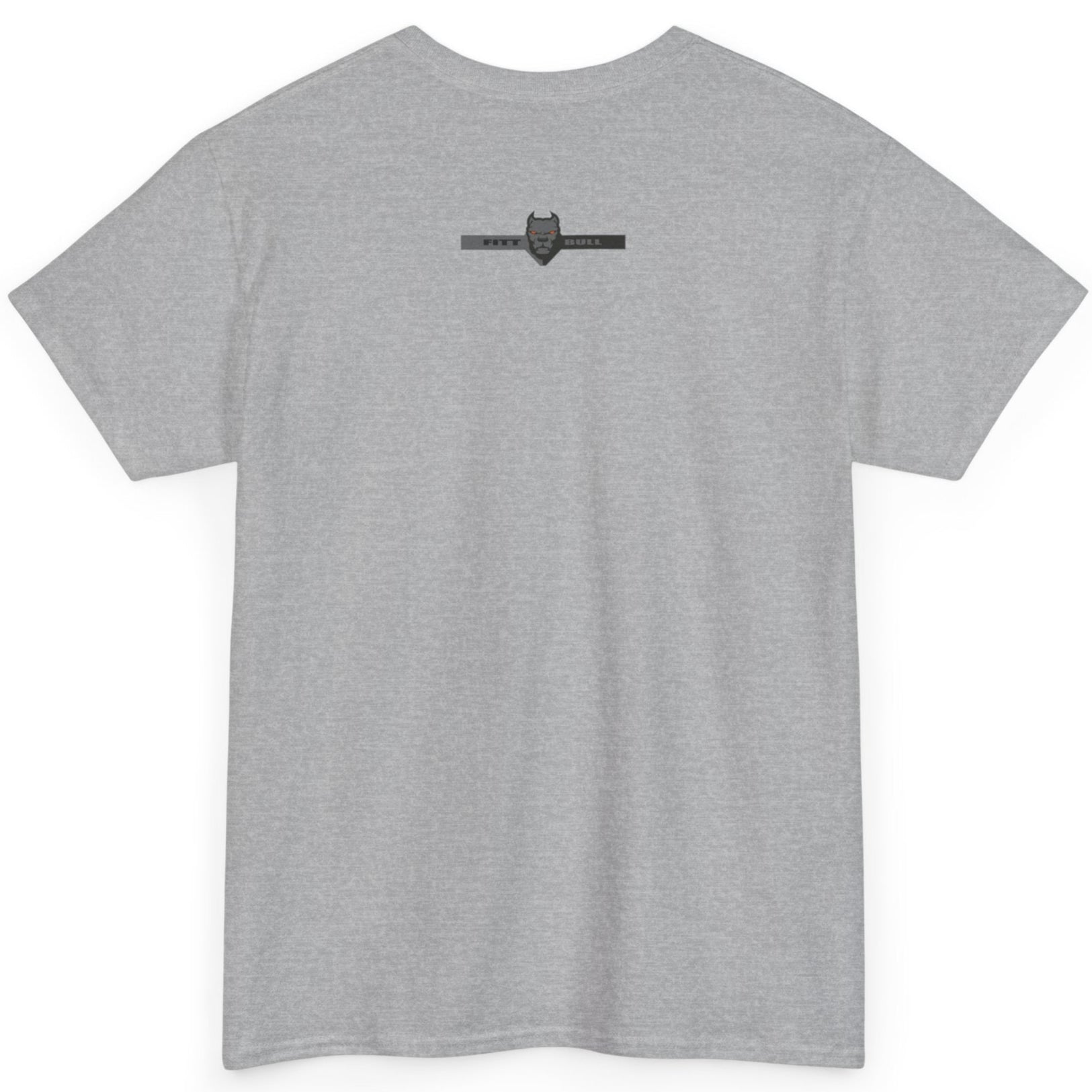 Fitbull fitness t-shirt with a graphic of a dog and urban cityscape  grey back.