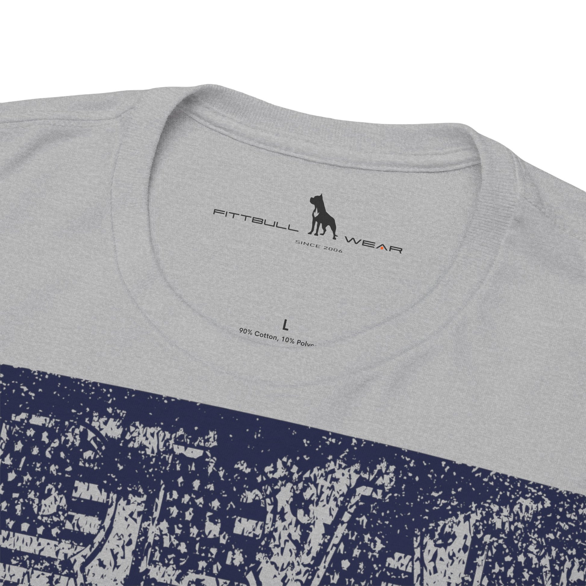 Fitbull fitness t-shirt with a graphic of a dog and urban cityscape grey logo.