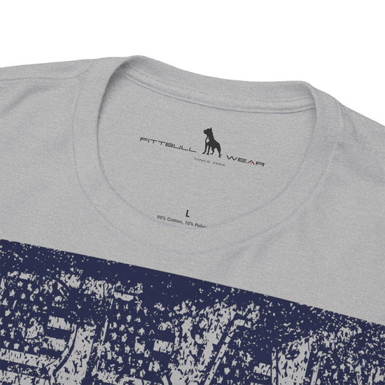 Fitbull fitness t-shirt with a graphic of a dog and urban cityscape grey logo.