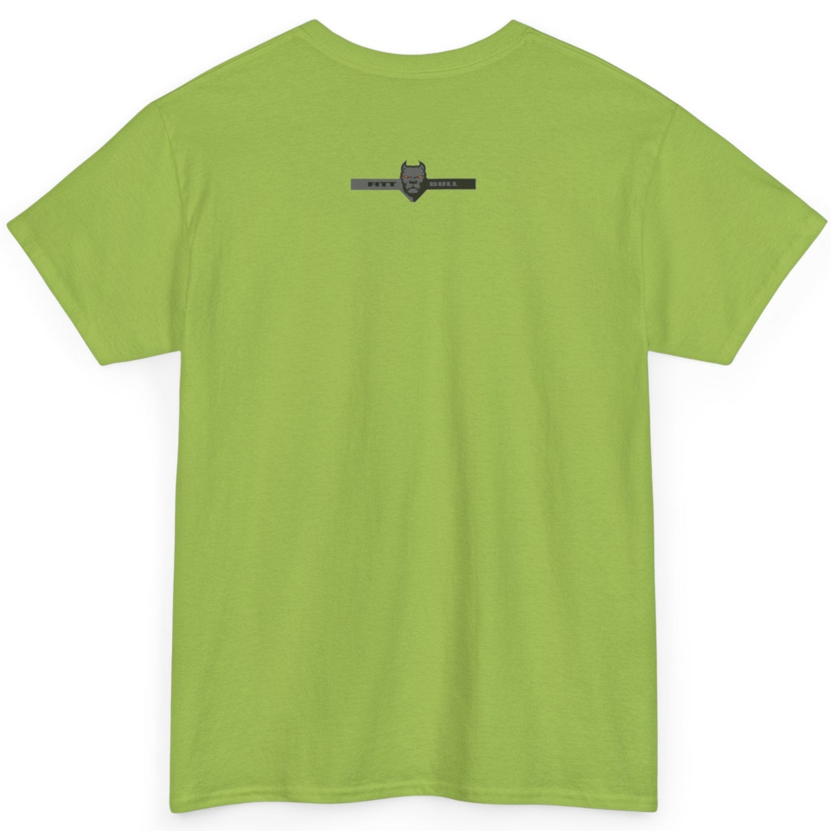 Fitbull fitness t-shirt with a graphic of a dog and urban cityscape kiwi green back.