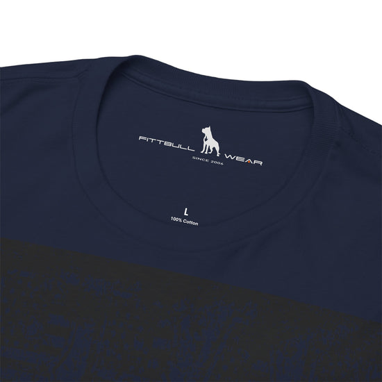 Navy blue t-shirt with Fitbull Wear logo and text on a white background