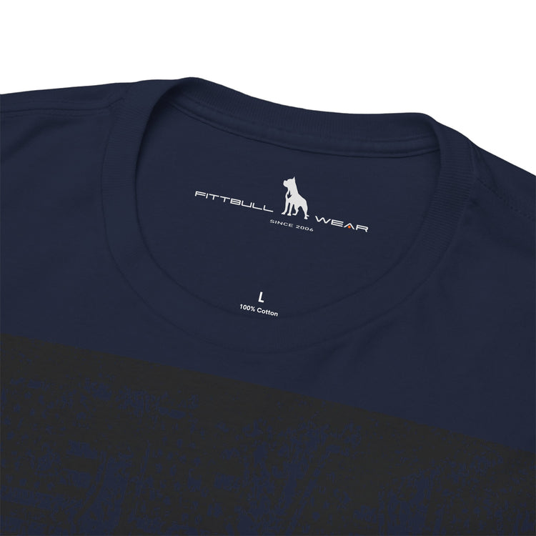 Navy blue t-shirt with Fitbull Wear logo and text on a white background