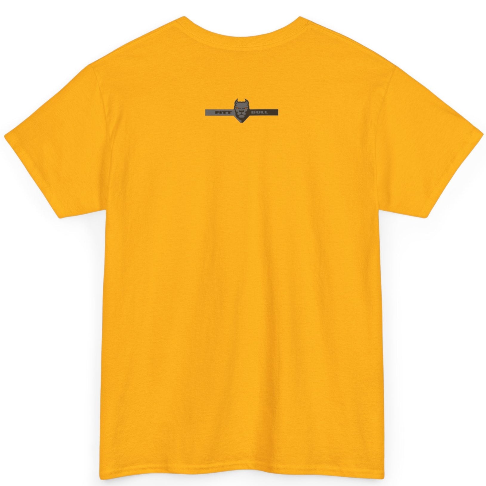 Fitbull fitness t-shirt with a graphic of a dog and urban cityscape yellow back.