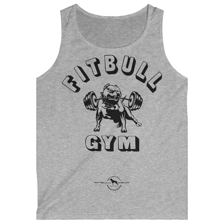 a grey Fitbull sports tank top branded with the Fitbull Fit Wear logo and a motivating print.
