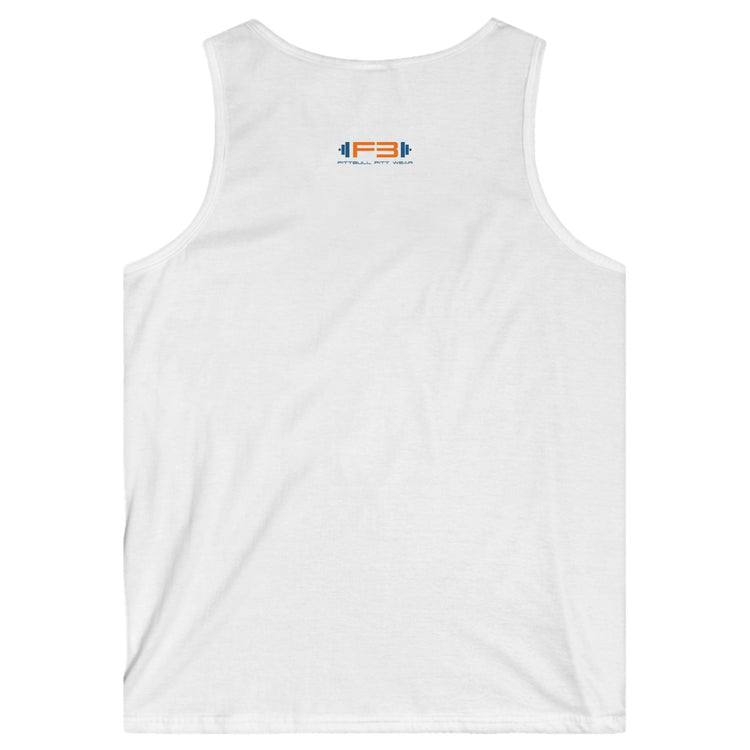 a white Fitbull sports tank top branded with the Fitbull Fit Wear logo back view