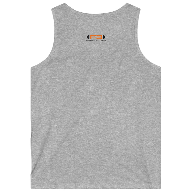 a grey Fitbull sports tank top branded with the Fitbull Fit Wear logo back view