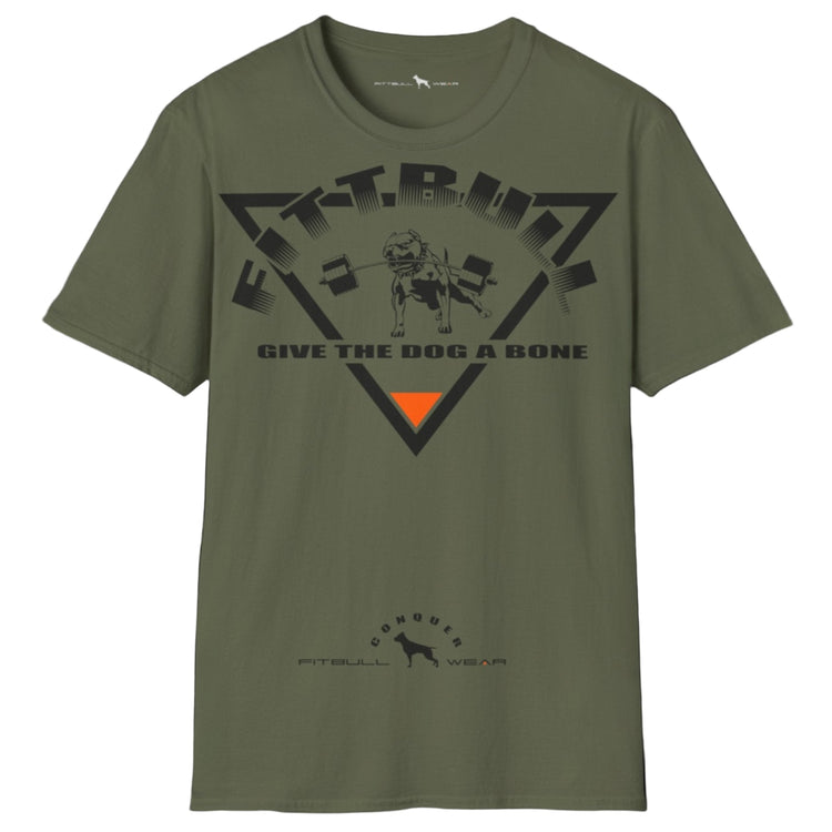 military green Fitbull T-shirt with a logo and a motivational print