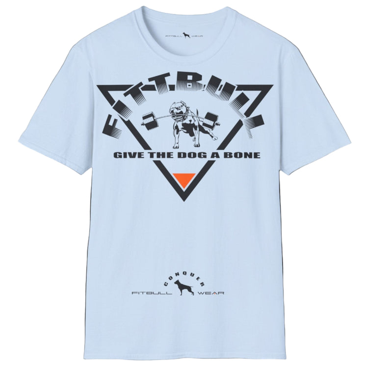 sky blue Fitbull T-shirt with a logo and a motivational print