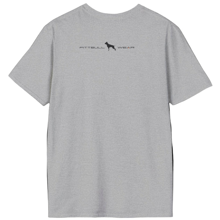 Sport grey Fitbull T-shirt with logo and motivating design Fitbull Gym back view.