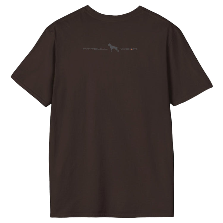 Brown Fitbull T-shirt with logo and motivating design Fitbull Gym.´back view.