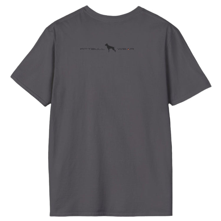 Grey Fitbull T-shirt with logo and motivating design Fitbull Gym back view.