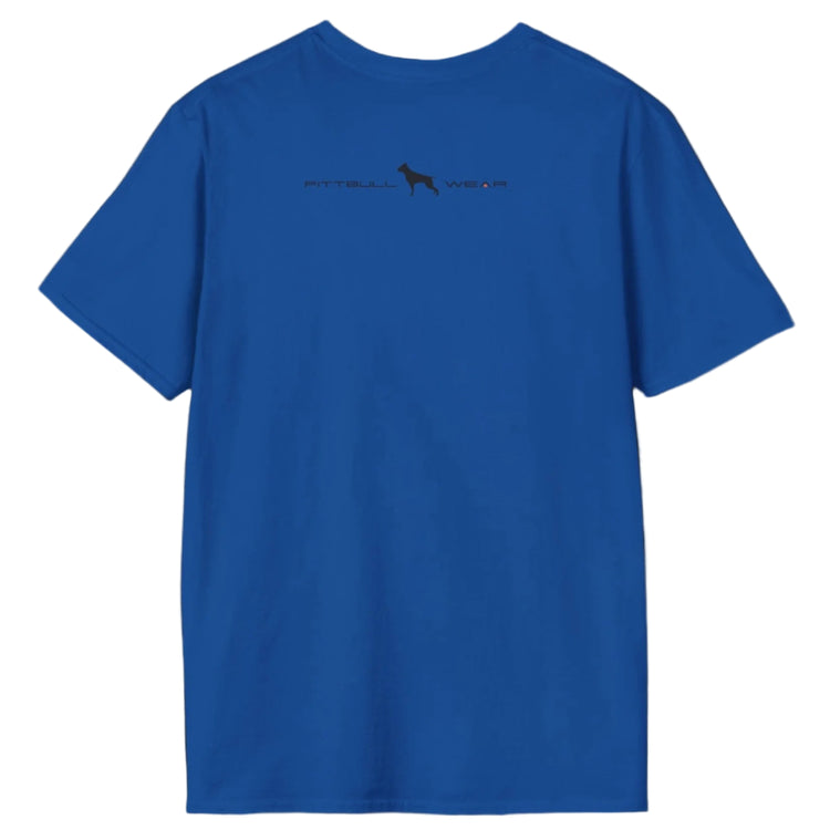 Navy blue Fitbull T-shirt with logo and motivating design Fitbull Gym back view.