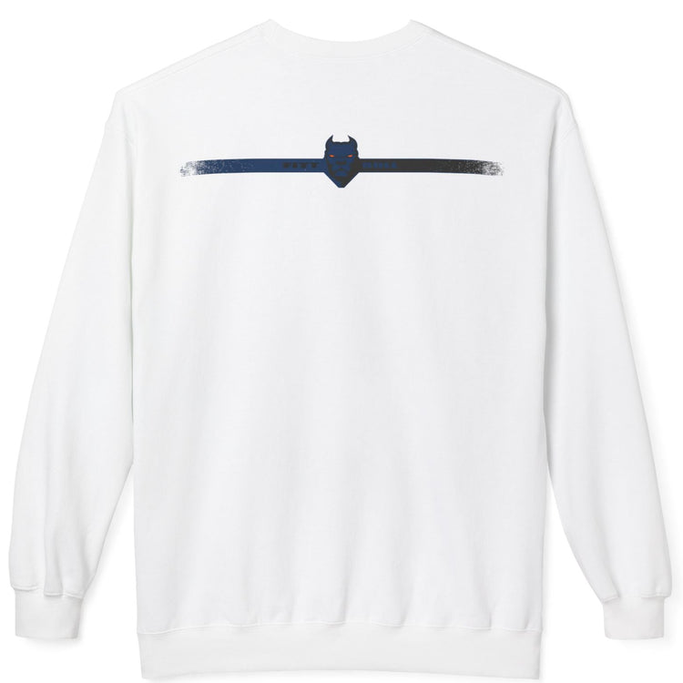 White FITBULL  bodybuilding sweatshirt with a small design on the back against a white background