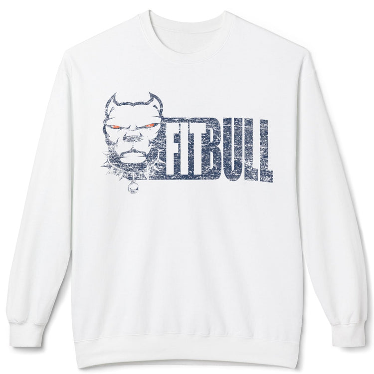 WhiteFitbull fitness sweatshirt with a graphic of a dog and 'pitbull' text on a white background