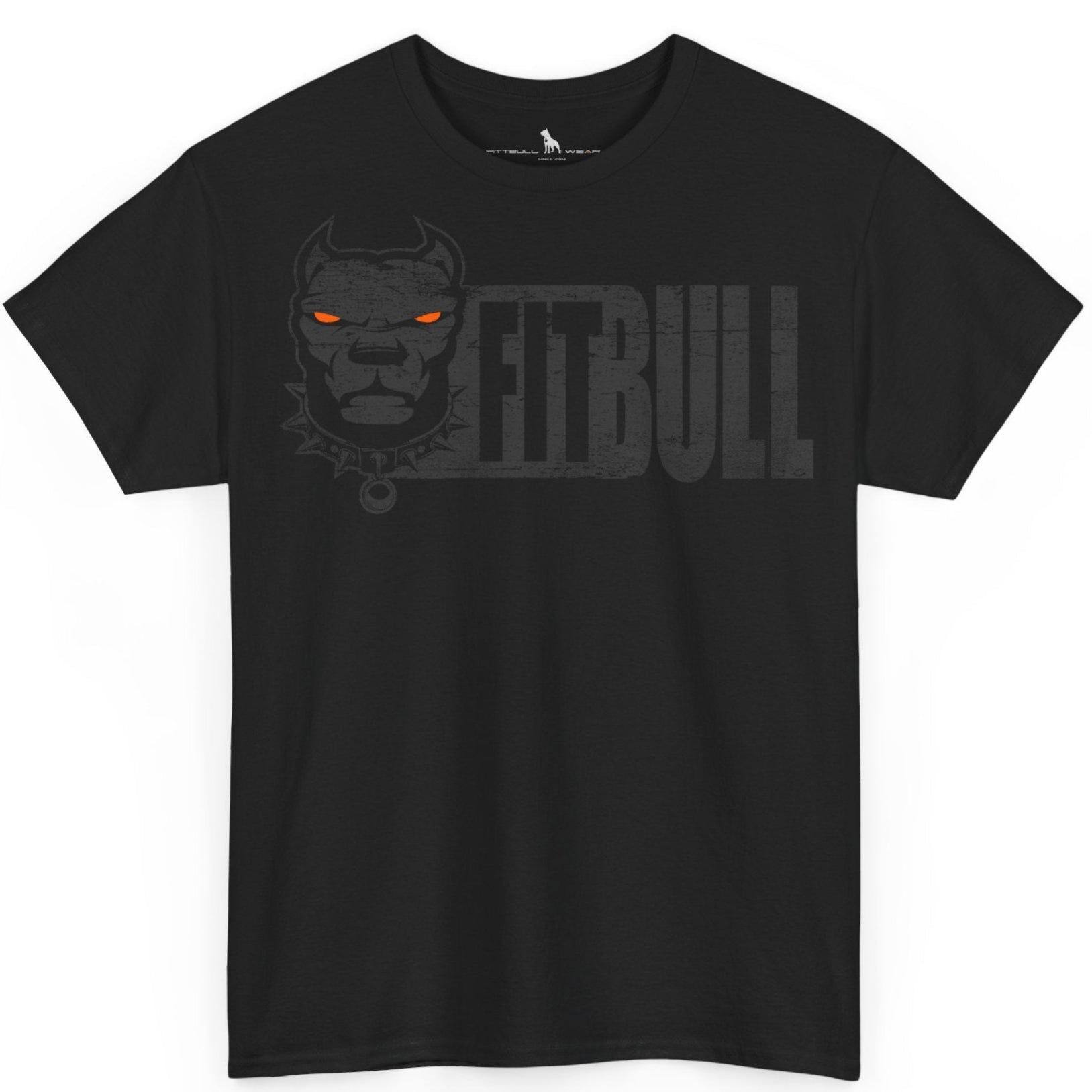 Black t-shirt with a graphic design and 'FITBULL' text on a white background