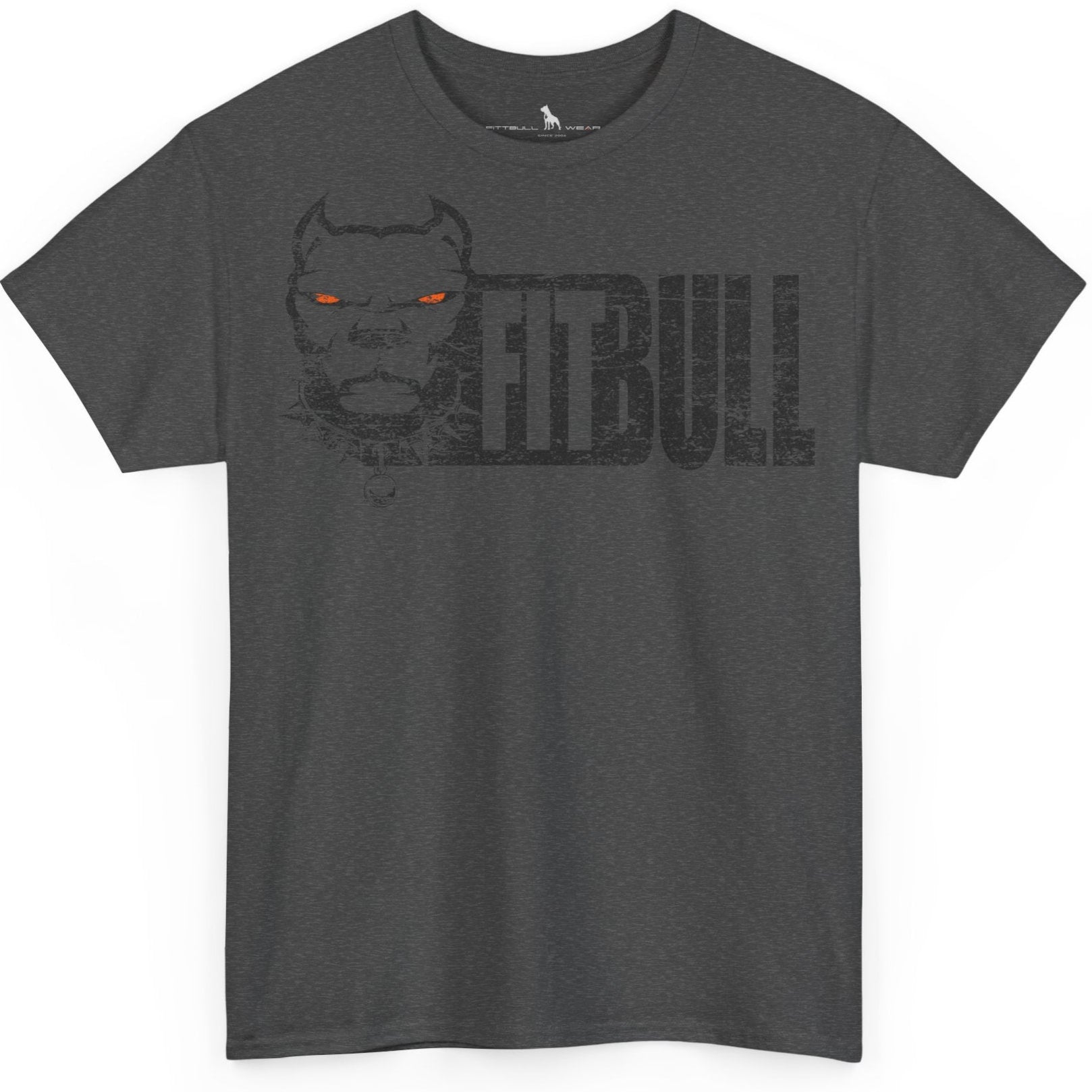 Gray Fitbull t-shirt with a graphic design on a white background