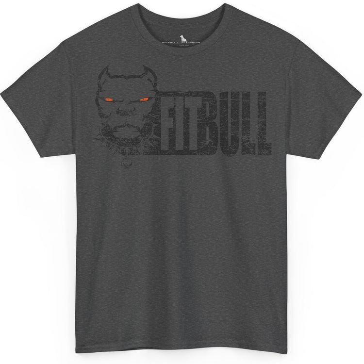 Gray Fitbull t-shirt with a graphic design on a white background