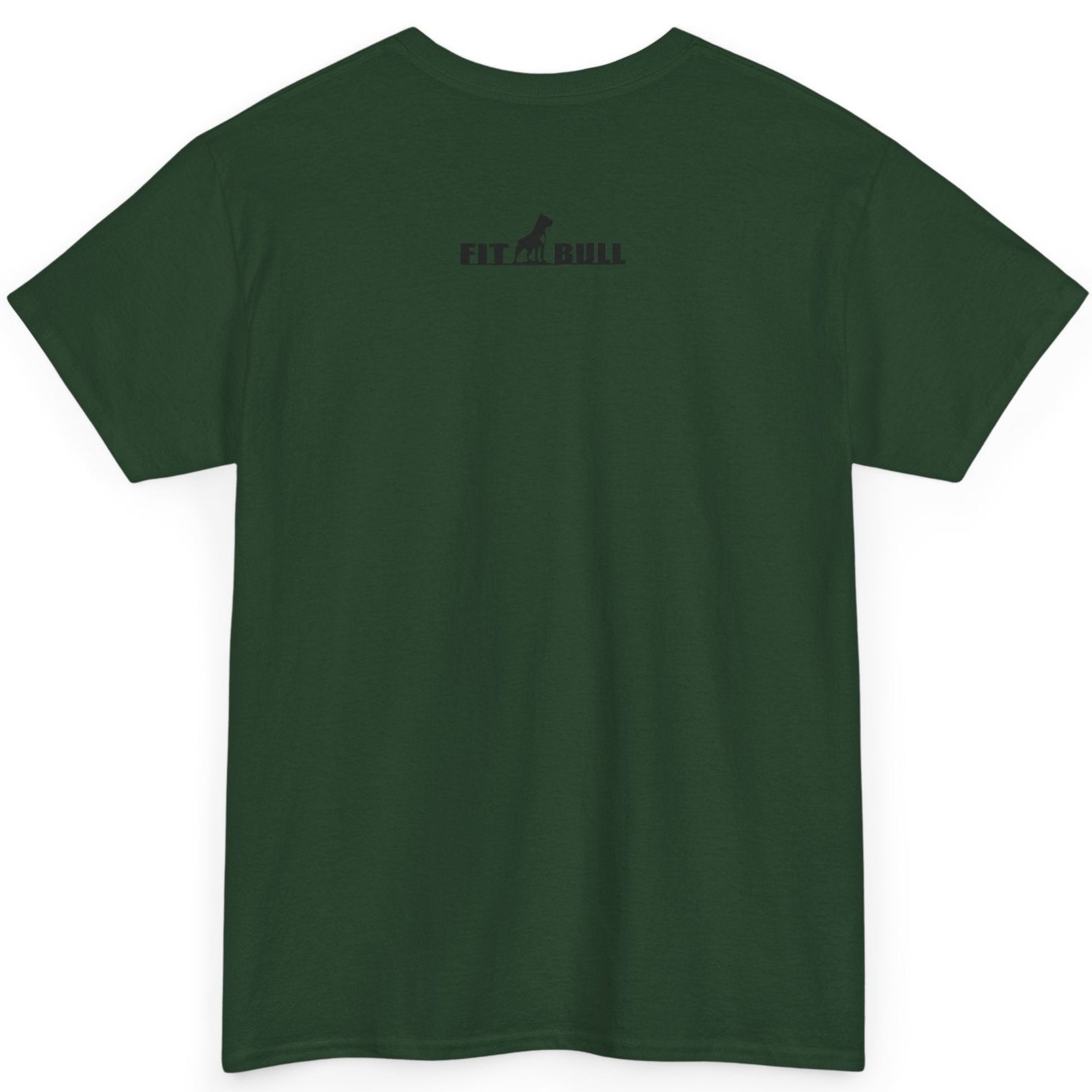 Green t-shirt with a Fitbull logo on the back against a white background