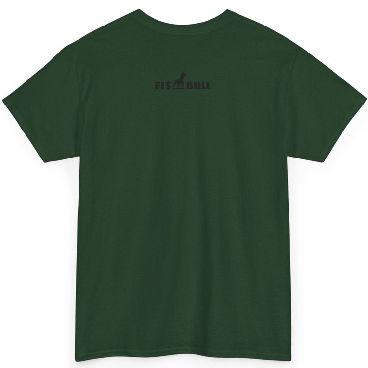 Green t-shirt with a Fitbull logo on the back against a white background