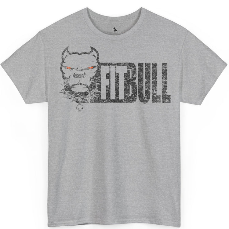 Gray t-shirt with 'Fitbull' logo on a white background
