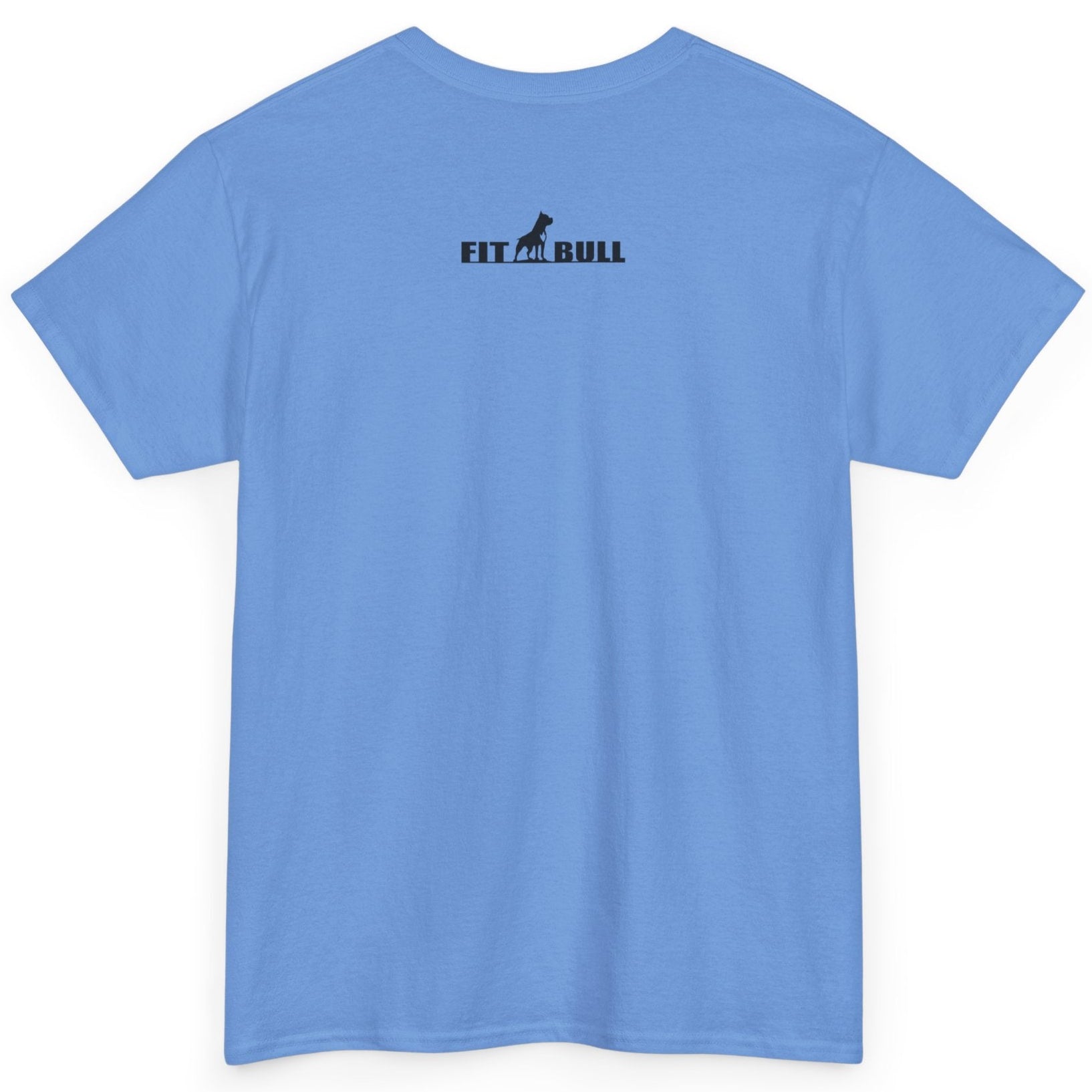 Light blue t-shirt with a Fitbull logo on the back against a white background