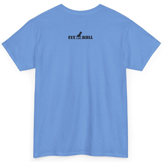 Light blue t-shirt with a Fitbull logo on the back against a white background