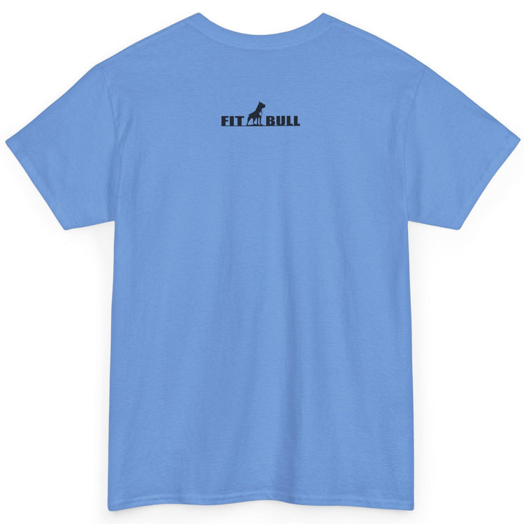 Light blue t-shirt with a Fitbull logo on the back against a white background