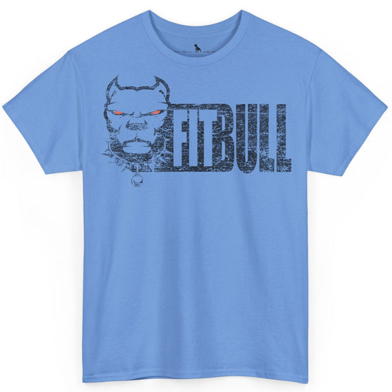 Blue Fitbull t-shirt with a graphic design and 'FitBull' text on a white background