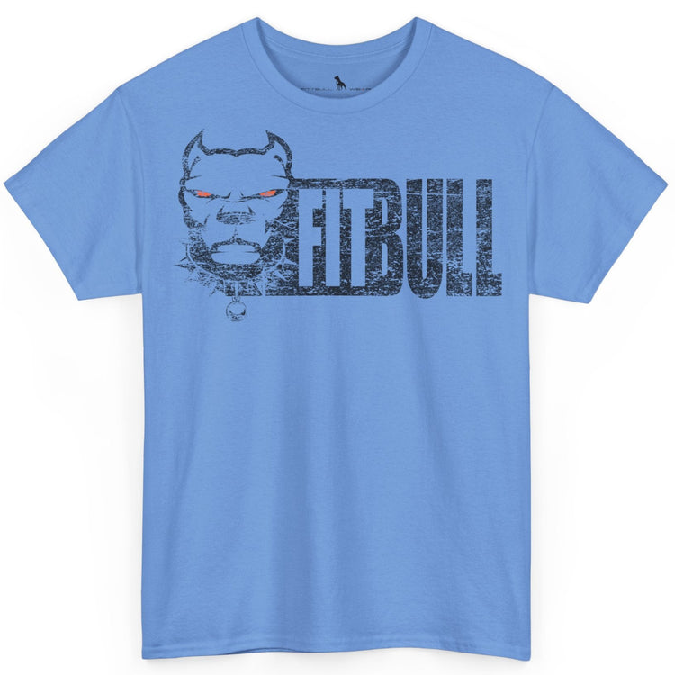 Blue Fitbull t-shirt with a graphic design and 'FitBull' text on a white background