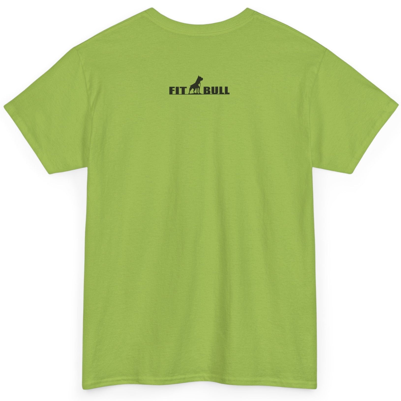 Green t-shirt with 'FITBULL' logo on the back against a white background