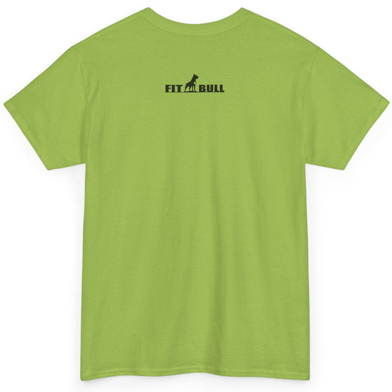 Green t-shirt with 'FITBULL' logo on the back against a white background